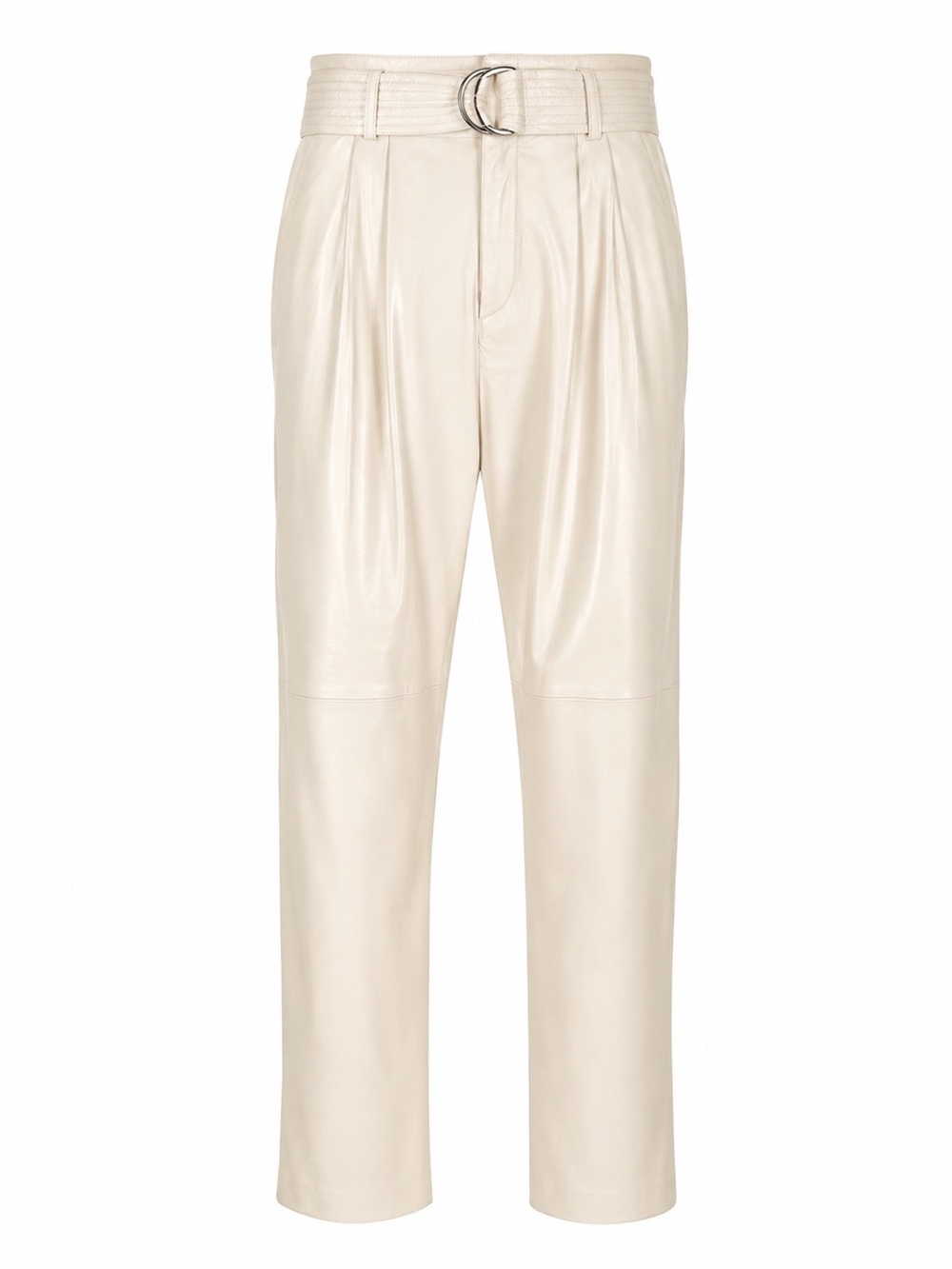 $538 PAROSH Italy Maciock Cream 100% Lamb Leather Pleated Trousers Pants XS